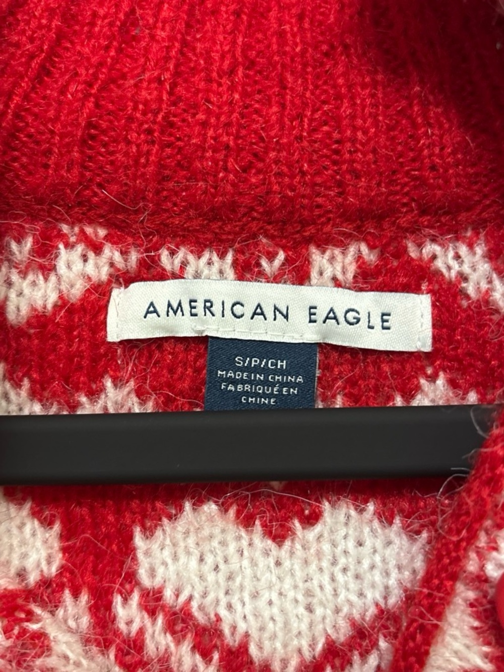 American Eagle Outfitters Red Sweater with White Heart Motif